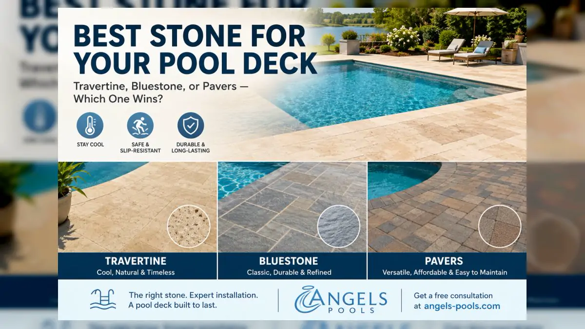Travertine, bluestone and paver samples compared for a pool deck surround